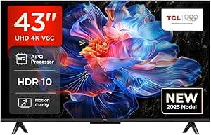 TCL 43V6C 43" 4K UHD Smart LED TV, 4K HDR, Google TV with Edgeless Design (Dolby Audio, Motion Clarity, Compatible with Google Assistant and Alexa)          [Energy Class E]