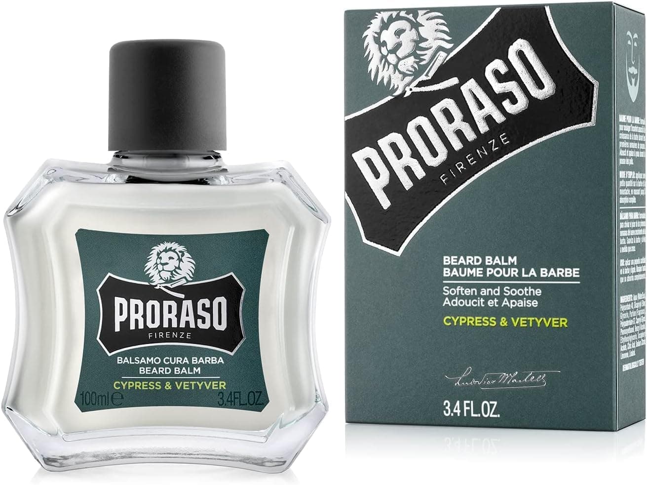 Proraso | Baume à barbe Cypress & Vetyver (flacon de 100 ml) – Baume pour barbe adoucissant et protecteur contre les démangeaisons et l'inconfort – Fabriqué en Italie