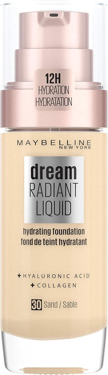 Maybelline Foundation Dream Radiant Hydrating Liquid Foundation with Hyaluronic Acid and Collagen - Light and Medium Coverage Up to 12 Hours of Hydration, 30 Sand - Image 1