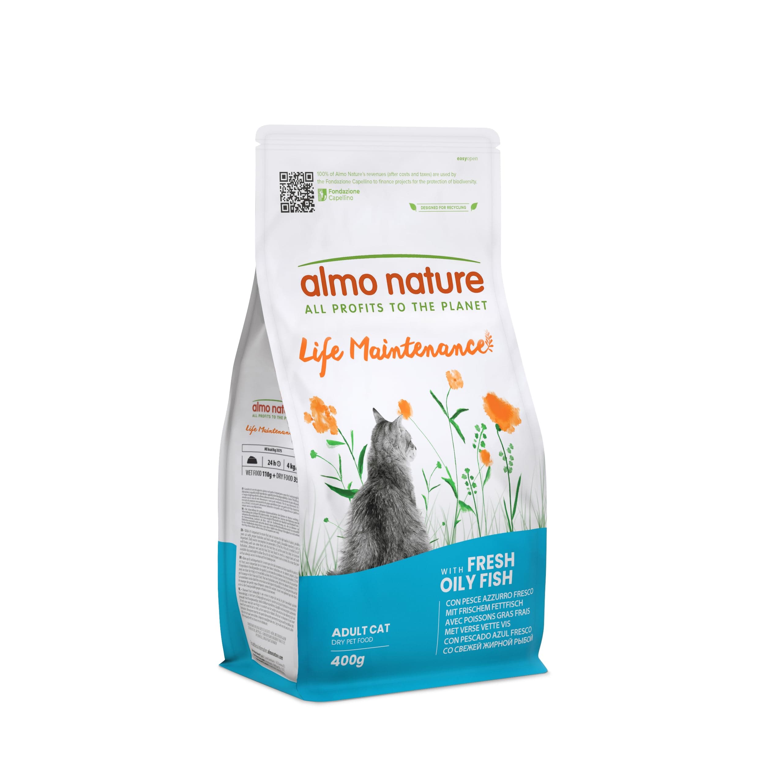 Almo Nature Life Maintenance - Dry Food for Adult Cats with Blue Fish Fresh as the First Ingredient - Bag of 400 g