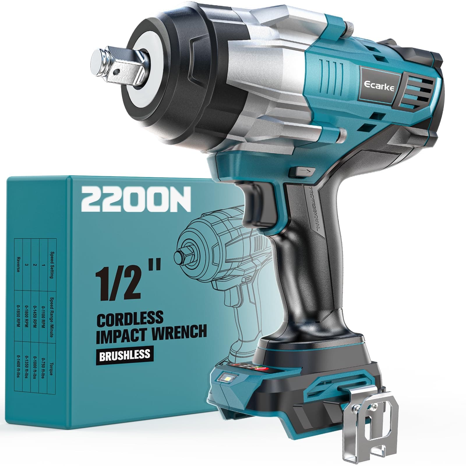 Makita Ecarke Cordless Nutrunner 2200Nm Compatible Makita 18V - 1/2" Brushless Impact Wrench with LED Light for Heavy Duty Cars and Machinery - No Battery