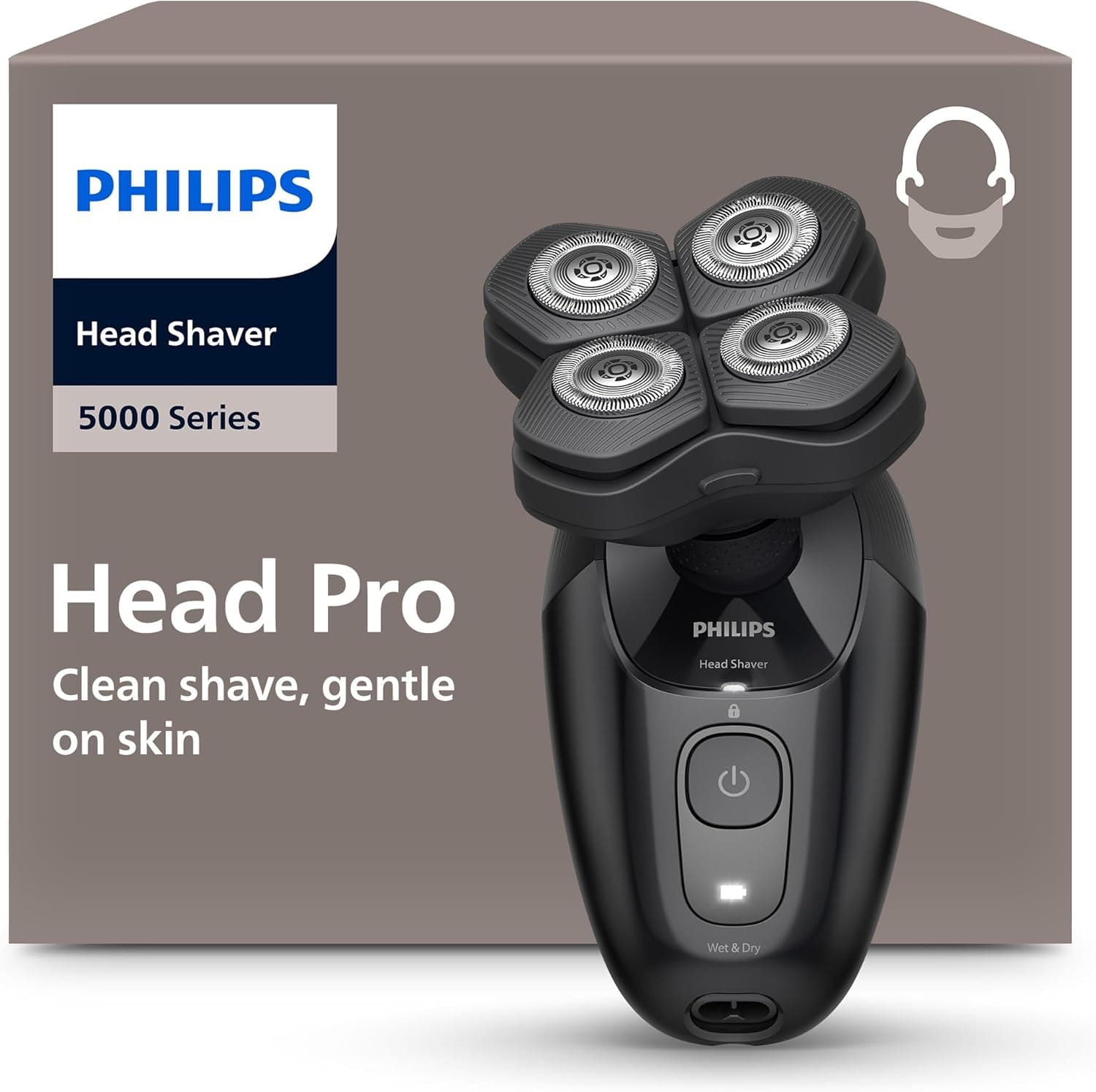 Philips Philips Head Shaver Pro 5000 Series - Rasoir pour la tête pour hommes et femmes, tête flexible à 360° et lames ComfortCut pour un rasage efficace tout en douceur pour la peau, modèle HS5980/15