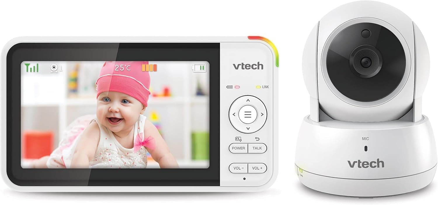 VTech VM924 Baby Monitor with Camera, Pan&Tilt,Video Baby Monitor with 5" LCD Screen,Up to 17 Hrs Battery Life,1.33x Zoom,Night Vision,300m Long Range,Soothing Sounds,2-Way Talk,Secured Transmission