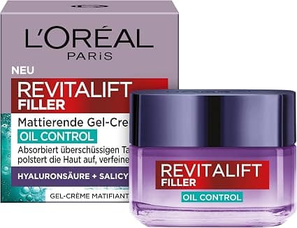 L'Oréal Paris Revitalift Filler Oil Control Mattifying Gel Cream - Face Cream with Hyaluronic Acid and Salicylic Acid for Oily Skin 50ml - Image 1