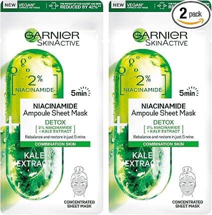 2 x Garnier SkinActive Niacinamide Ampolla Detox Purifying Fabric Mask for Combination and Oily Hair Antioxidant Action – 2 Monouso Face Masks - Image 1