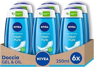 NIVEA Douche Gel Fresh Pure en lot de 6 x 250 ml, douche fraîche et régénérante, nettoyant corps gel enrichi en vitamine C et E et minéraux marins