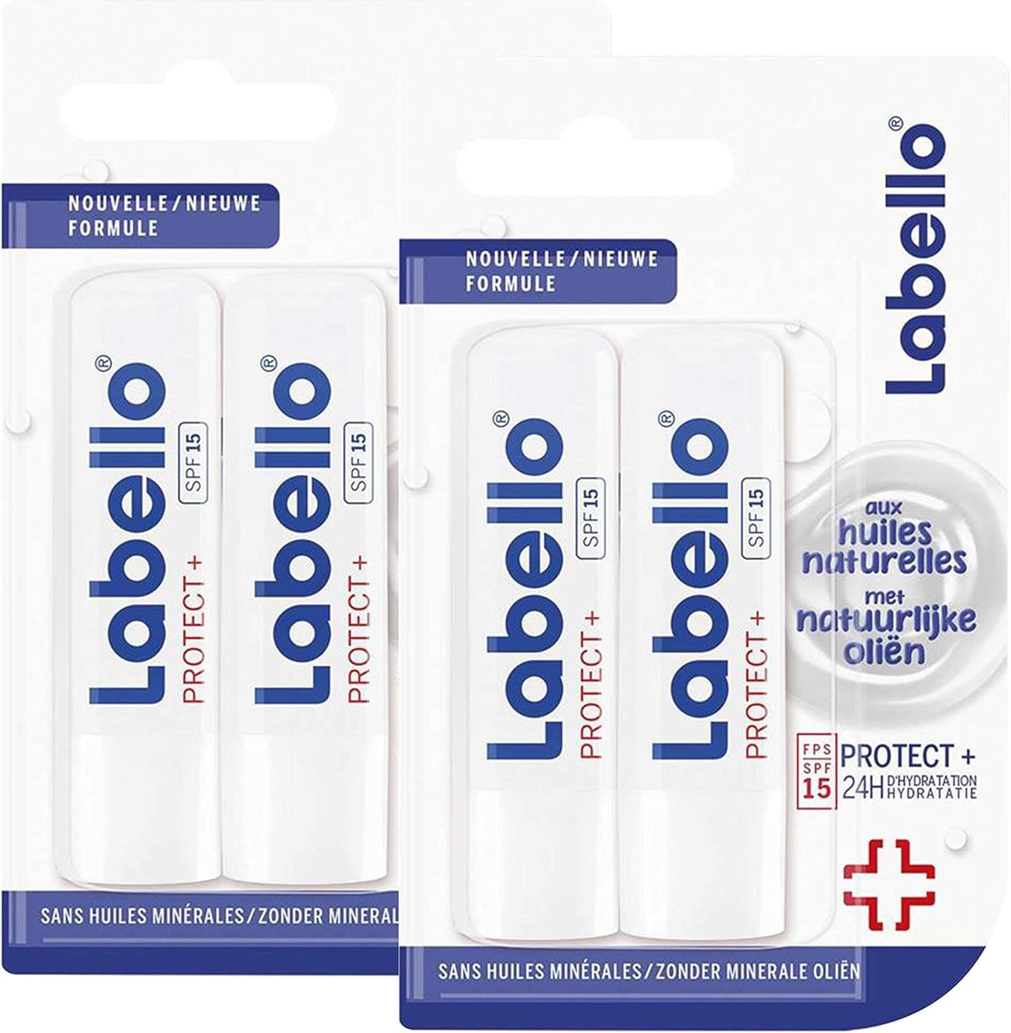 NIVEA NIVEA Labello Protect, Baume à lèvres enrichi en huiles naturelles et protection solaire FPS 15, Soin des lèvres Hydratation longue durée pendant 24H
