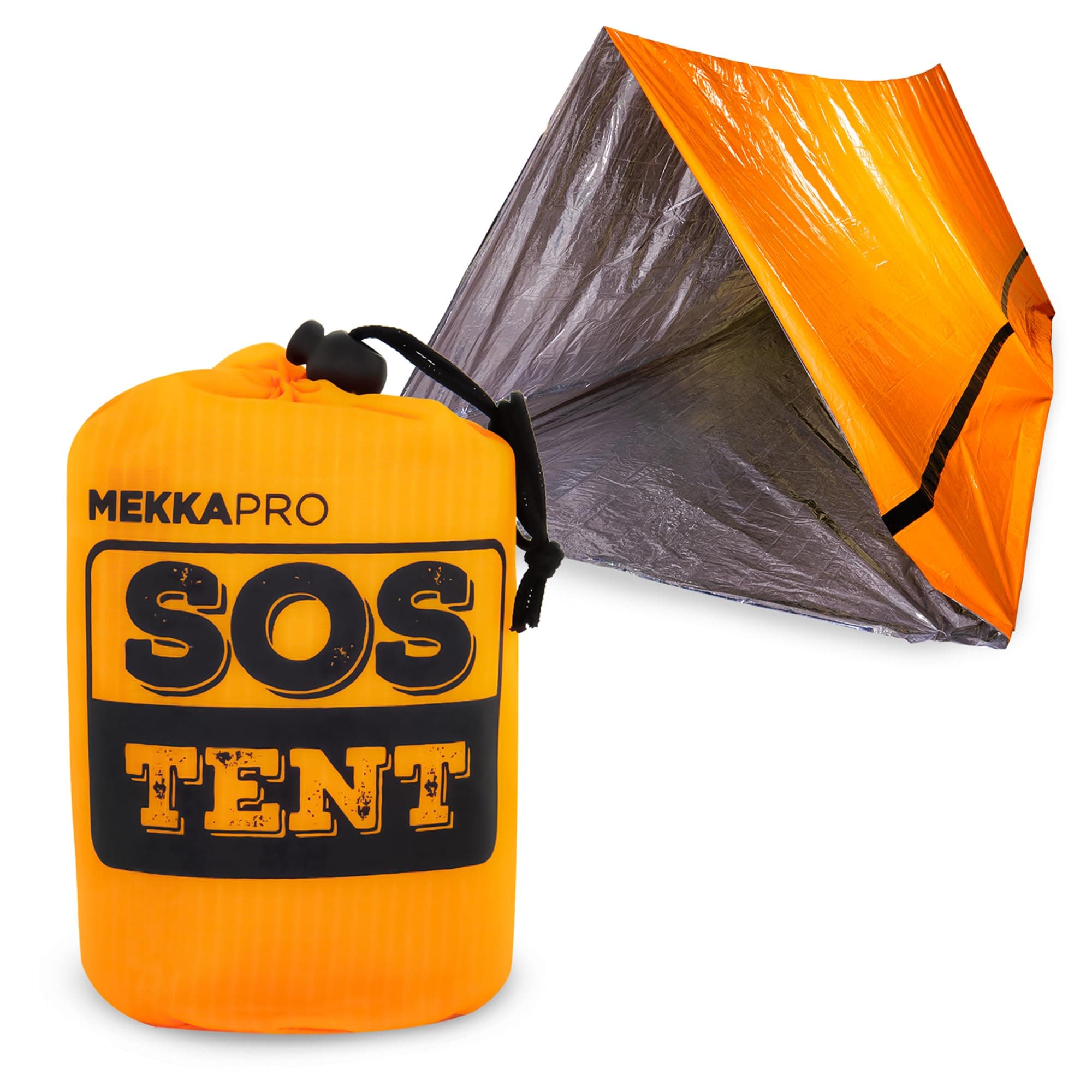 MEKKAPRO - Thermal Mylar Survival Tent for 2 Persons (240x150x150cm) - Reusable Emergency Shelter for Camping Emergency Sleeping Waterproof Hiking Trekking and Bivvy - Orange
