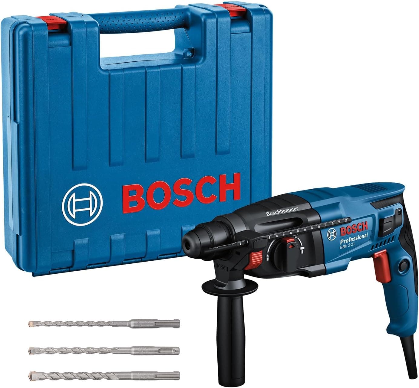 Bosch Professional hole punch GBH 2-21 (SDS plus, with 3 SDS plus drill bits (6/8/10 mm), auxiliary handle, cloth, depth stop, transport case)