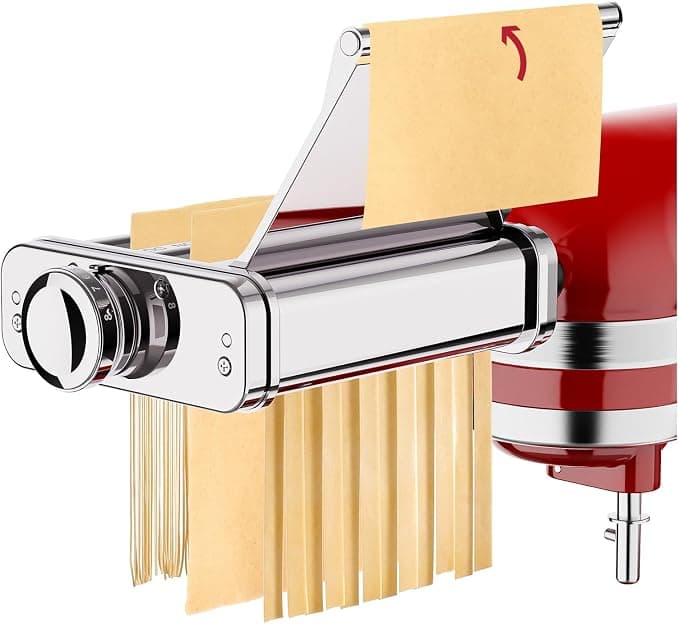 COFUN Acier Inoxydable Accessoires Machine à Pâtes pour KitchenAid, 3 en 1 Accessoire Laminoir pour KitchenAid Robot Pâtissier, Incl. Coupe-Spaghetti & Fettuccine, Rouleau Feuille à Pâtes, Guide pâtes - Image 1