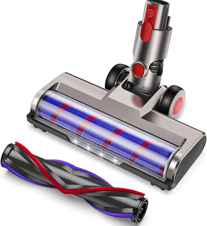 Dyson V7 V8 V10 V11 V15 Brush Flexible 180° Swivel Brush with 4 LED Headlights and 2 Replacement Rollers Hard Floors and Carpet - Image 1