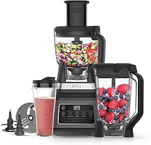 Ninja 3-in-1 Food Processor and Blender with 5 Programs: Mixer, Mixer Max, Chop, Mix, Puree, Bowl 1.8L, Jug 2.1L, Cup 700ml, 1200W, Dishwasher Safe, Auto-iQ, Black BN800EU