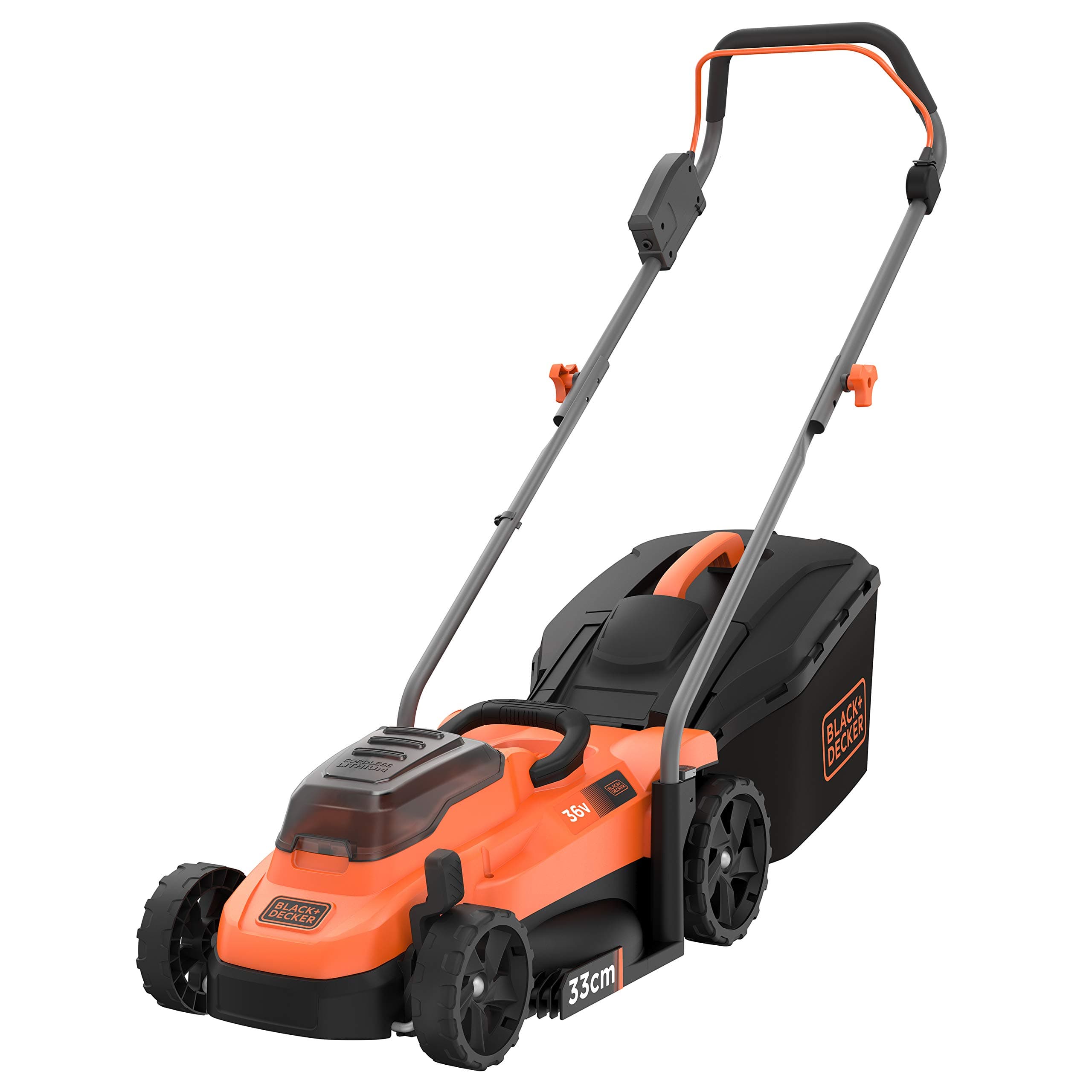 Black+Decker BCMW3336N Cordless Lawnmower (36 V, Cutting Width 33 cm, for Medium Areas up to 250 m², 5 Levels of Height Adjustment, 35 Litre Collector Basket, Delivered without - Image 1