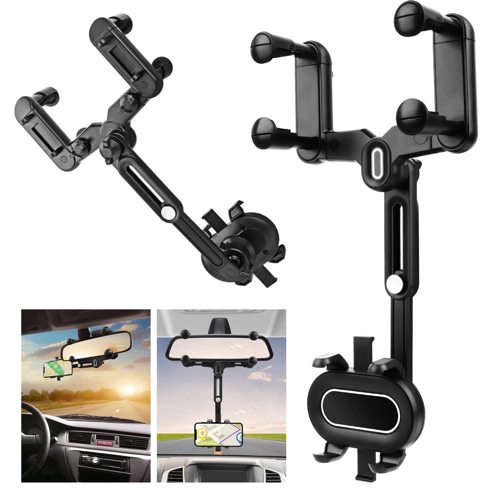 Mobil Car Phone Holder, 360° Rotation Fixed Car Phone with One Button Release for Car, Mobile Phone, Dashboard & Windshield