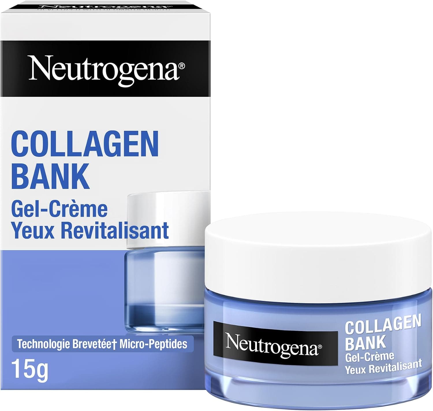 Neutrogena – Gel-Crème Yeux Revitalisant Collagen Bank (pot de 15 g) – Crème yeux anti-cernes pour aider à préserver le collagène – Soin contour des yeux pour réduire visiblement cernes & poches - Image 1