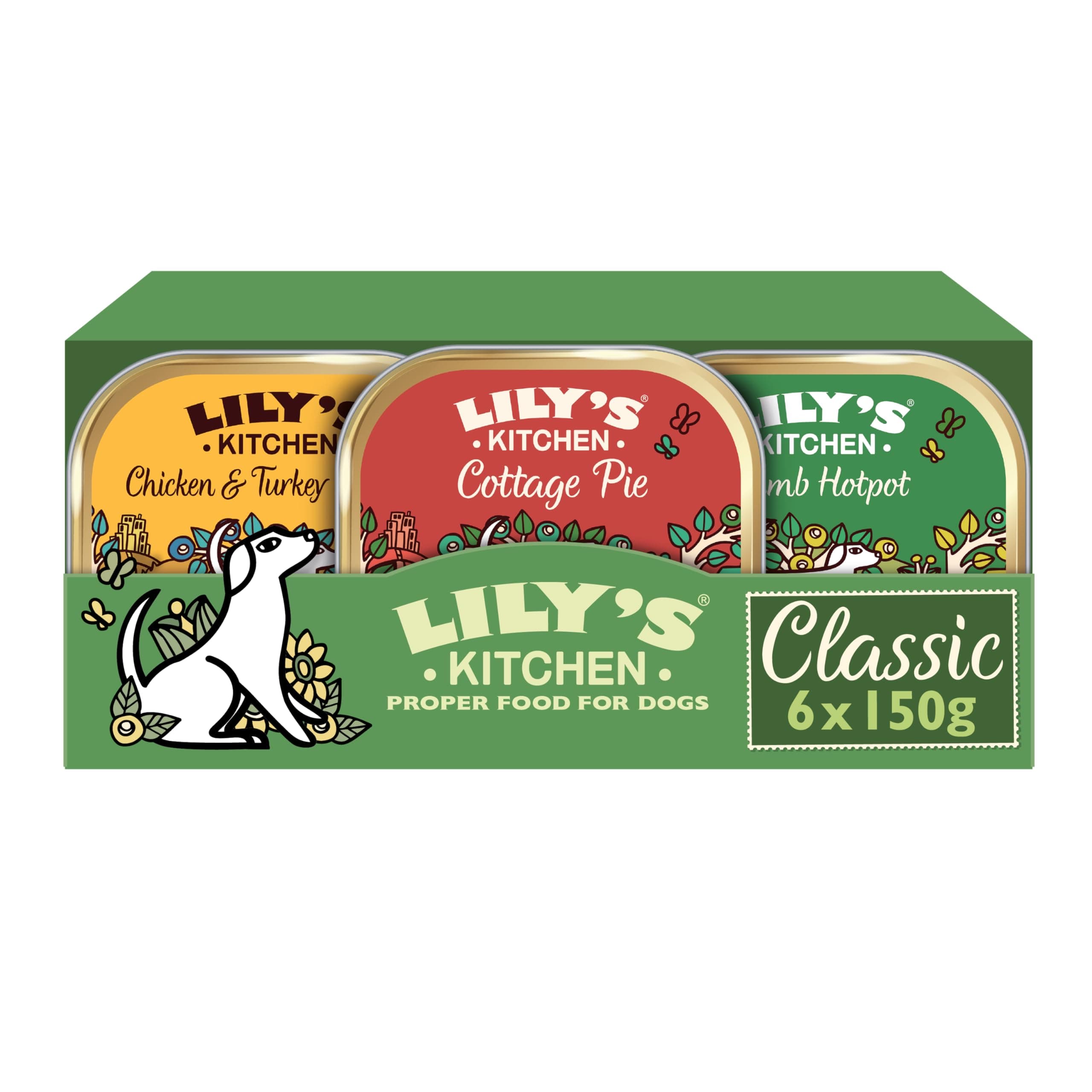 Lily's Kitchen Natural Wet Food for Adult Dogs, Classic Dinner Mulitpack (6 x 150g trays)