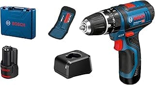 Bosch Bosch Professional 12V System perceuse-visseuse à percussion sans-fil GSB 12V-15 (avec 2 batteries 2,0 Ah, chargeur, set d’embouts 10 pièces, coffret de transport)