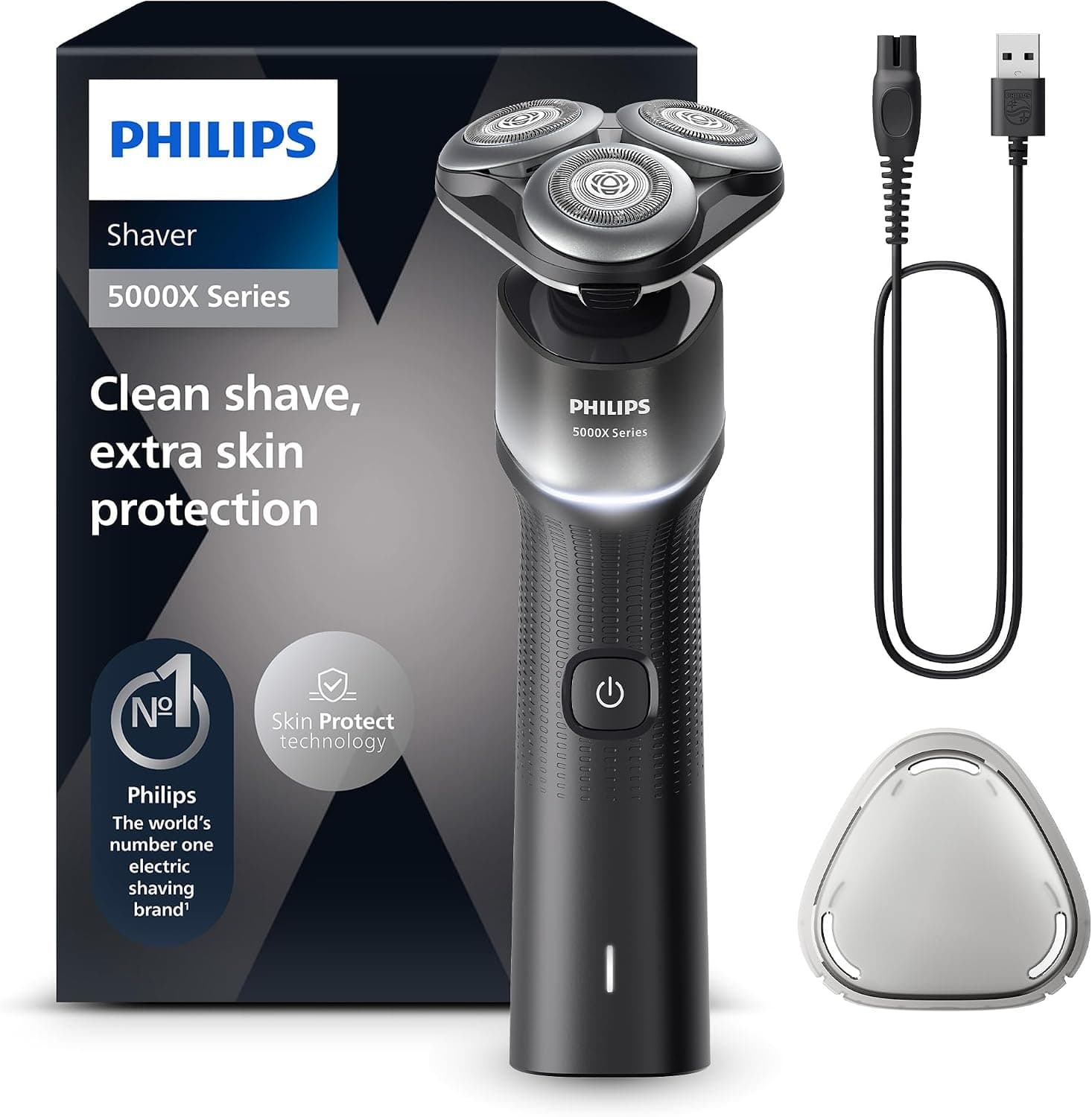 Philips 5000X Series - Rasoir électrique 100 pourcent étanche, technologie SkinProtect, tête flexible à 360°, 1 h de charge / 5 min - Charge rapide, capot de protection argenté, modèle X5004/00 - Image 1