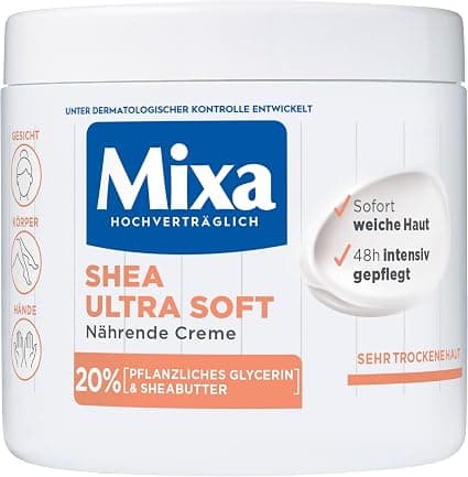 Mixa Shea Nourishing Cream for Face, Body & Hands with 20% Vegetable Glycerin & Shea Butter for Very Dry Skin, For The Whole Family, Nourishing & Moisturizing Ultra Soft Shea Tree, 400 ml - Image 1