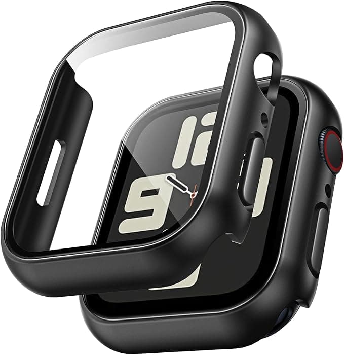 Apple TAURI 2 Pieces PC Case Compatible with Apple Watch SE 3/2/1/ Series 6 5 4 SE 40mm, Ultra Thin [Touch Sensitive] Tempered Glass iWatch 40mm - Black