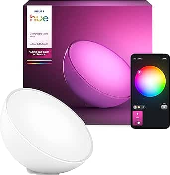 Philips Hue Go Portable, White and Color, Table Lamp, Philips Smart Lamp with Bluetooth and Compatible with Alexa, Google Assistant and Apple Homekit