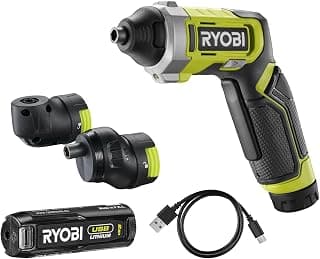 RYOBI - Tournevis 4V USB Lithium Kit Complet RSD4-120TA2 - Têtes Interchangeables - Pour Vissage Angles, Ras de Paroi & Tiroirs - Inclus Batterie 2,0Ah & Câble