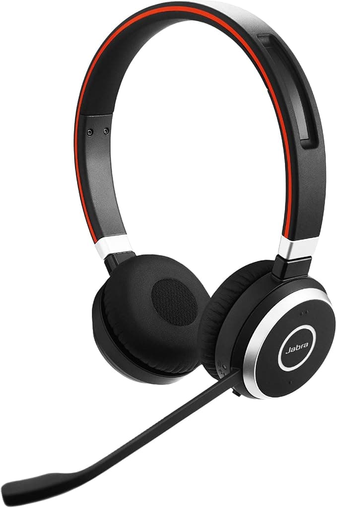 Jabra Evolve 65 Wireless Stereo On-Ear Headset – Microsoft Certified Headphones with Long-Lasting Battery – USB Bluetooth Adapter – Black