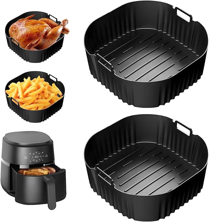 2 Pieces Flat Silicone Air Fryer, Reusable Silicone Mould for Air Fryer, Airfryer Silicone Mould, For Russel Hobbs XXL 4L, Philips NA229/00 4.2L, Philips NA320/00 4.2L (Black)