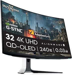 Alienware AW3225QF 32" 4K UHD (3840x2160) 1700R Curved Gaming PC Screen, 240Hz, QD OLED, 0.03ms, Compatible with NVIDIA G-Sync, HDR, Dolby Vision, USB-C, DisplayPort, 2X HDMI, 4X USB, 3 Year Warranty