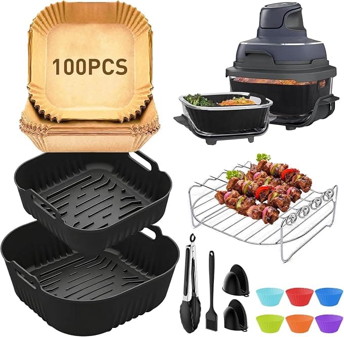 Air Fryer Accessories for Ninja Crispi 3.8L, 13 Pcs with Air Fryer Silicone Mould, Grid Racks, Paper Baking Air Fryer, Mould Cake etc, for Airfryer Crispy FN101 - Image 1