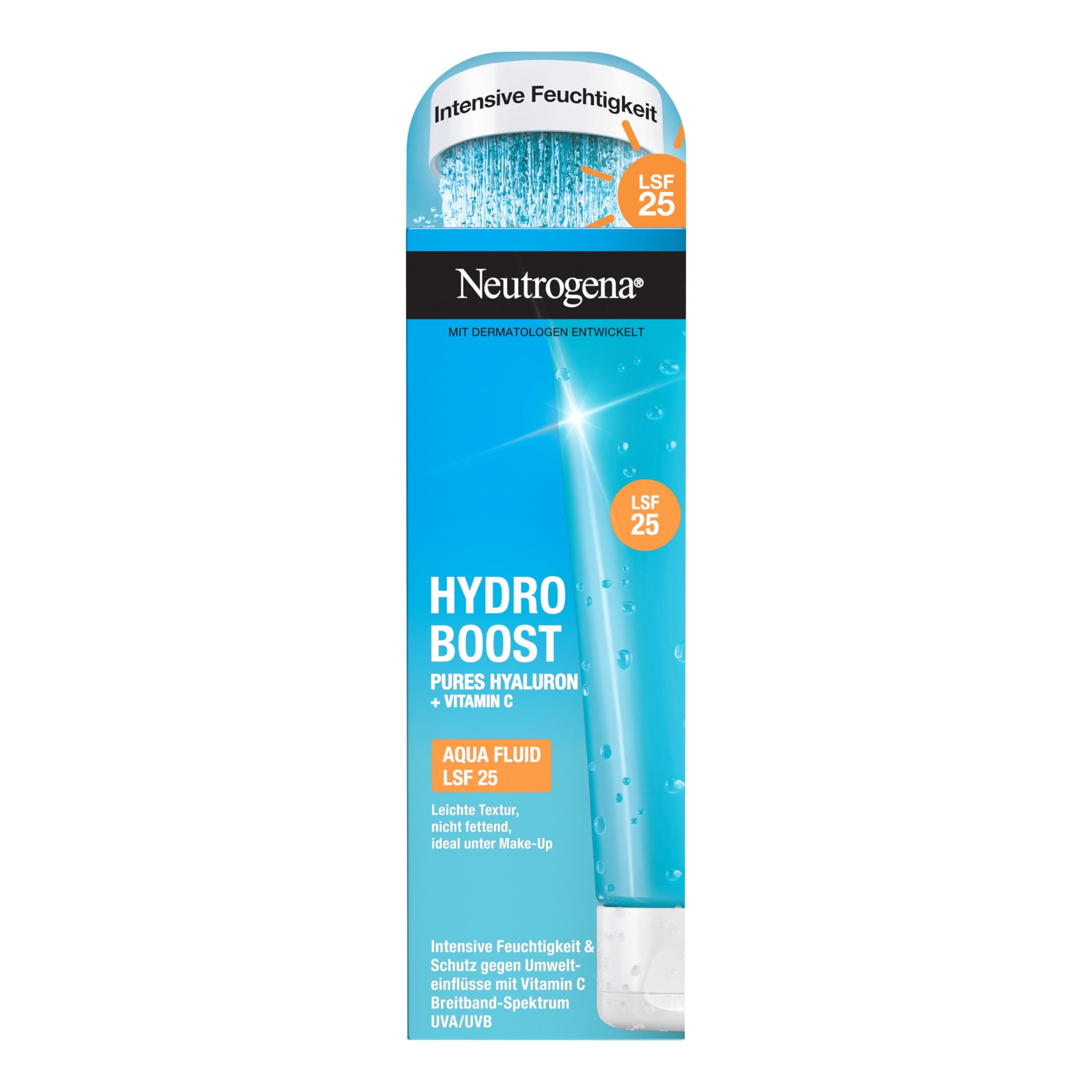 Neutrogena Hydro Boost Aqua Fluid SPF 25 Lightweight Face Cream with Hyaluronic Acid & Vitamin C Non-greasy Moisturizing Cream Face Care for Radiant Complexion 50ml