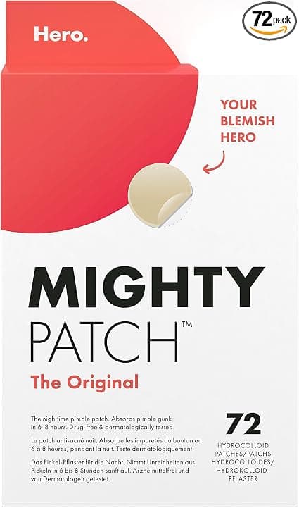 Hero Cosmetics Mighty Patch Original Night Button Patch - Results in 6H - Hydrocolloid Technology - Absorbs Impurities & Reduces Pimpulities - 72 Patches