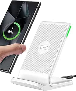 INIU Induction Charger Stand, [White, 15W] Qi Certified Wireless Fast Charging for iPhone 16 15 14 13 12 11 Pro Max Samsung Galaxy Google etc