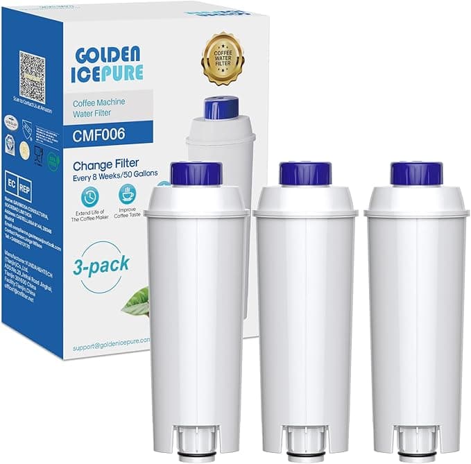 De'Longhi GOLDEN ICEPURE Water Filter for Coffee Machine Compatible With De'Longhi DLSC002, SER3017 & 5513292811, De Longhi, ECAM, ESAM, ETAM, BCO, EC Series, 3 Pieces