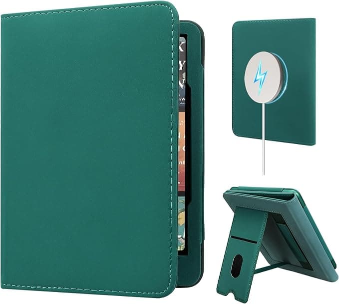 Samsung Kindle Paperwhite 12th Generation 2024 Case with Wrist Strap Compatible with iPhone MagSafe, for Samsung/Belkin/Anker Wireless, Auto Wake, Jade