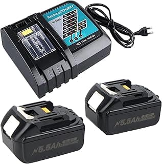 MAKITA18V Lot de 2 batteries de rechange, 18 V, 5500 mAh, avec chargeur DC18RC, compatibles avec BL1860, BL1860B, BL1855, BL1855B, BL1850, BL1850B, BL1860B, DC18RC