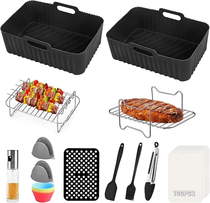 Air Fryer Silicone Trays Compatible with Ninja Foodi 7.6L AF300EU, 9.5L AF400EU, Princess 182074, Innsky 8L, Emerio AF-126672, Instant Pot 7.6L, N8WERK, MAXXMEE - Image 1