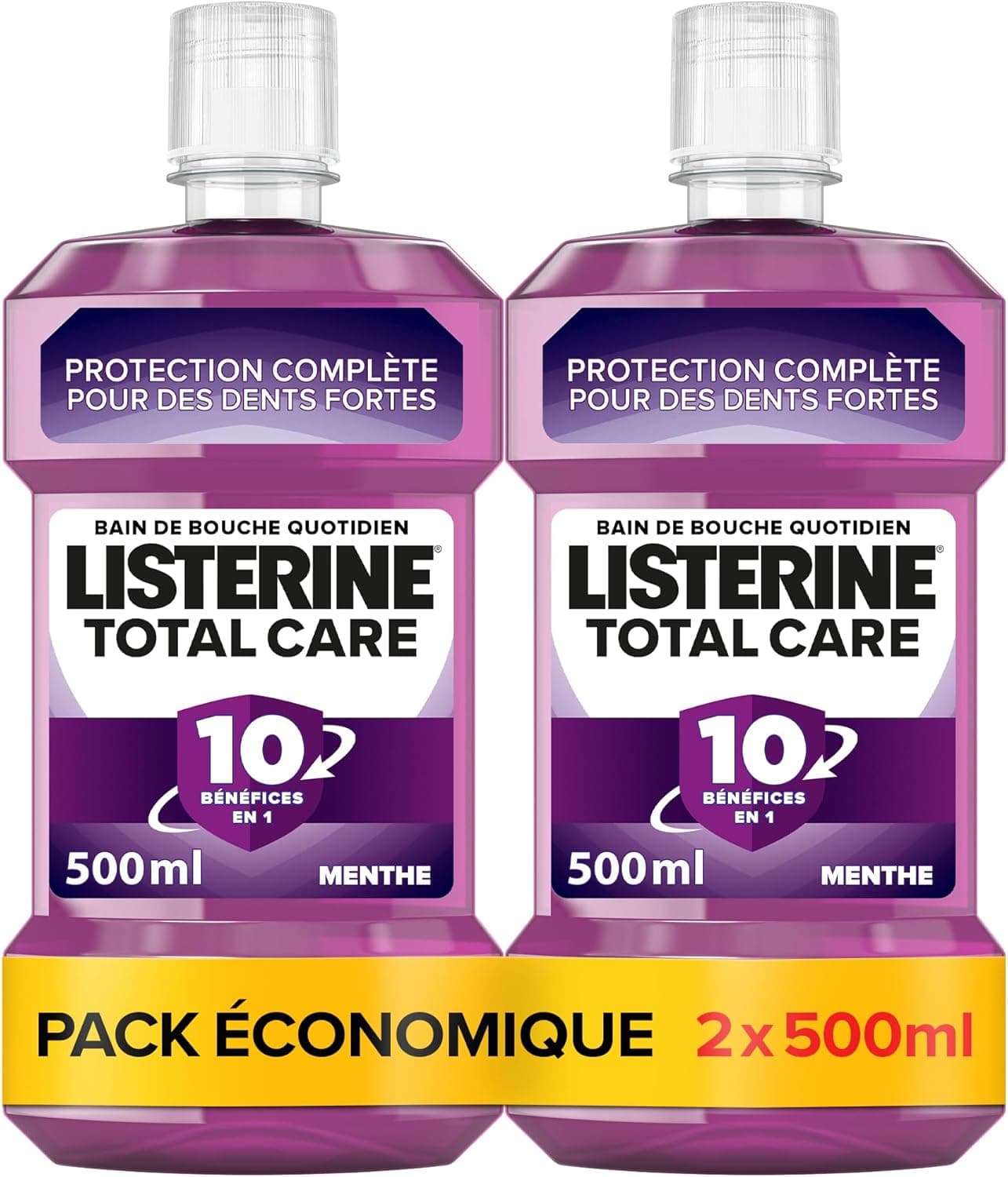 Listerine Listerine Bain de Bouche Quotidien Total Care (Lot de 2 bouteilles de 500 ml) – Soin bucco-dentaire 10 bénéfices en 1 – Haleine fraîche durable