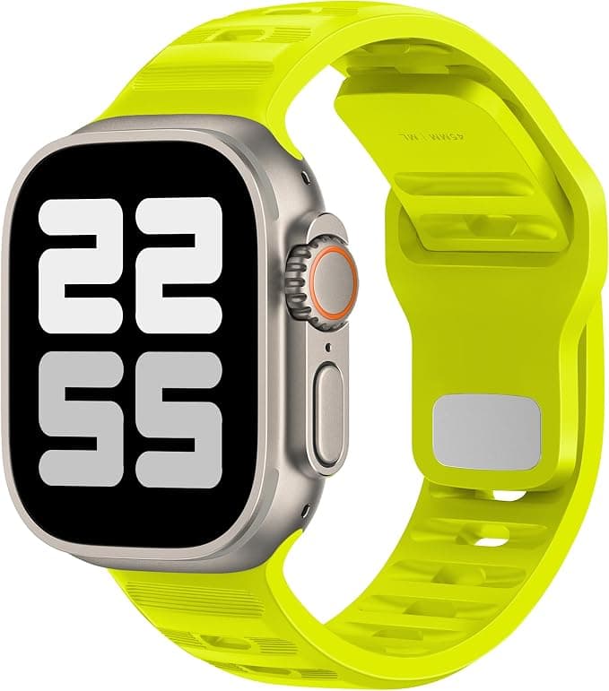 ELETTRONEO UC1 Sport Band for Apple Watch Band Ultra 3 2 49mm, Series 11 10 46mm, 9 8 7 45mm 41mm, SE 6 5 4 44mm 40mm, 3 2 1 42mm 1.496 in Woman Man Silicone, Neon Yellow - Image 1