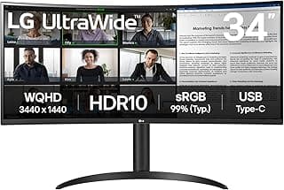UltraWide™ 34WR55QK-B 34" Ultra Wide PC Screen - VA Panel QHD (3440 x 1440), 5ms GtG 100Hz, HDR 10, sRGB 90% (CIE1931), Tilt, Height Adjustable, Portrait Mode