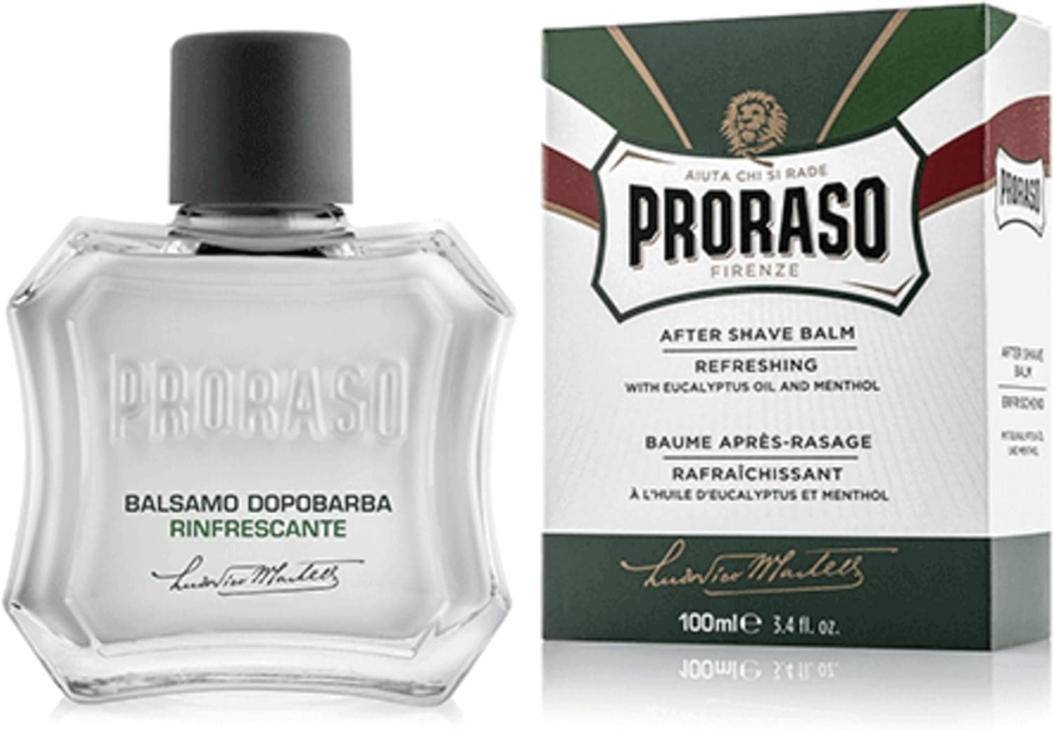 Proraso | Baume Après-Rasage Rafraîchissant (flacon de 100 ml) – Soin visage homme sans alcool à l'huile d'eucalyptus et menthol – Fabriqué en Italie