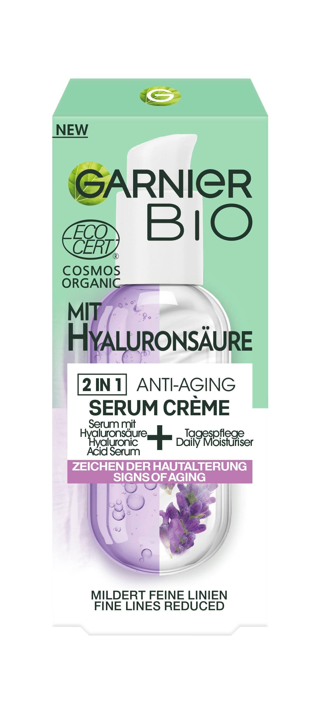 Garnier Bio 2 en 1 Sérum Crème Anti-âge Soin du Visage Anti-Âge avec Lavande Bio et Acide Hyaluronique Cosmétique Naturel pour Tous Les Types de Peau 1 x 50 ml - Image 3