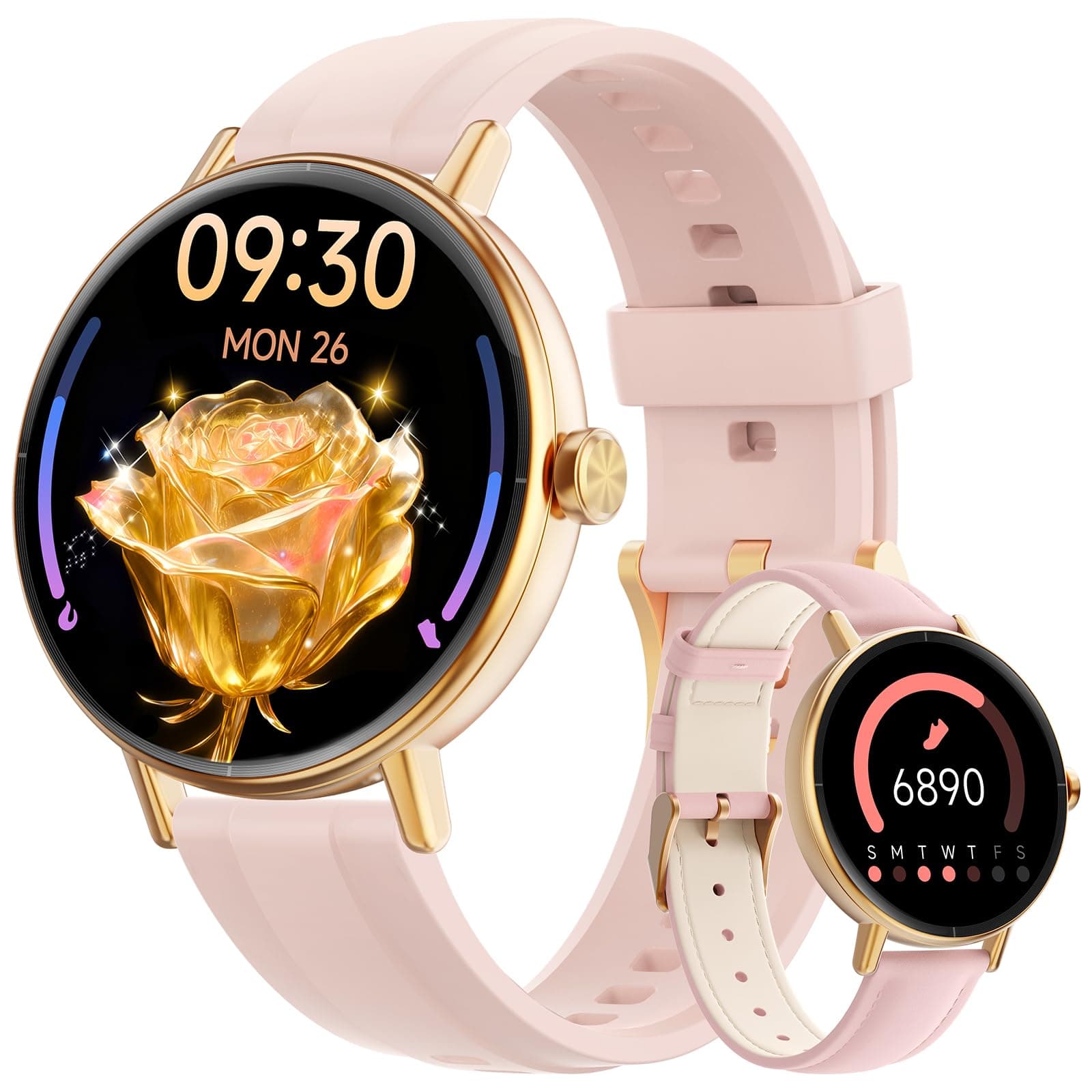 Women's Smart Watch for Samsung, iPhone, Android, 1.27 Inch Women's Smart Watch with Bluetooth Call, Voice of AI, Heart Rate Monitor, Sleep, SpO2, Waterproof IP68, 110+ Sports Modes - Pink - Image 1
