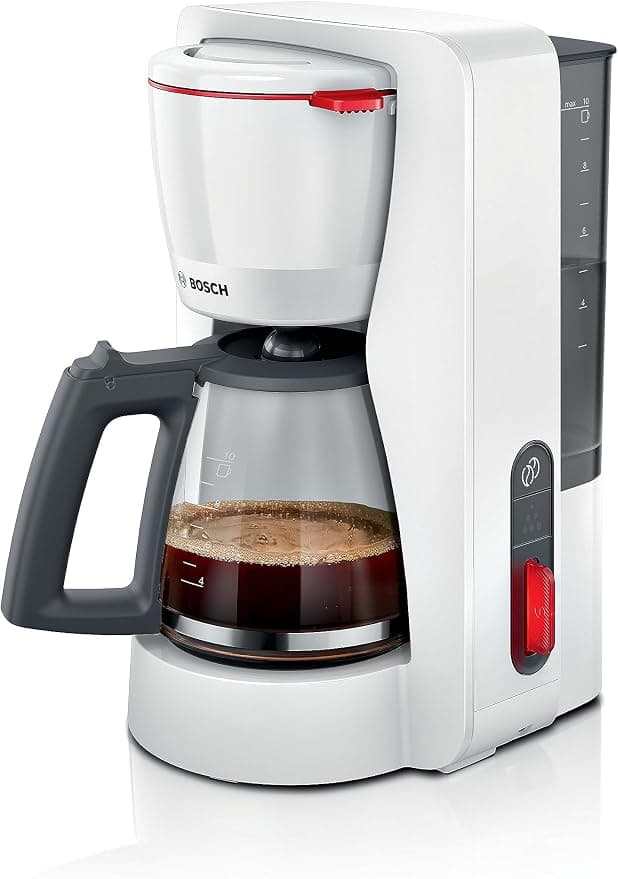 Bosch MyMoment TKA3M131 - Drip Coffee Maker - Glass Jug - Automatic Shut-Off - AromaPlus - Anti-Drip Function - Keep Warm - Easy Descaling - Colour: White