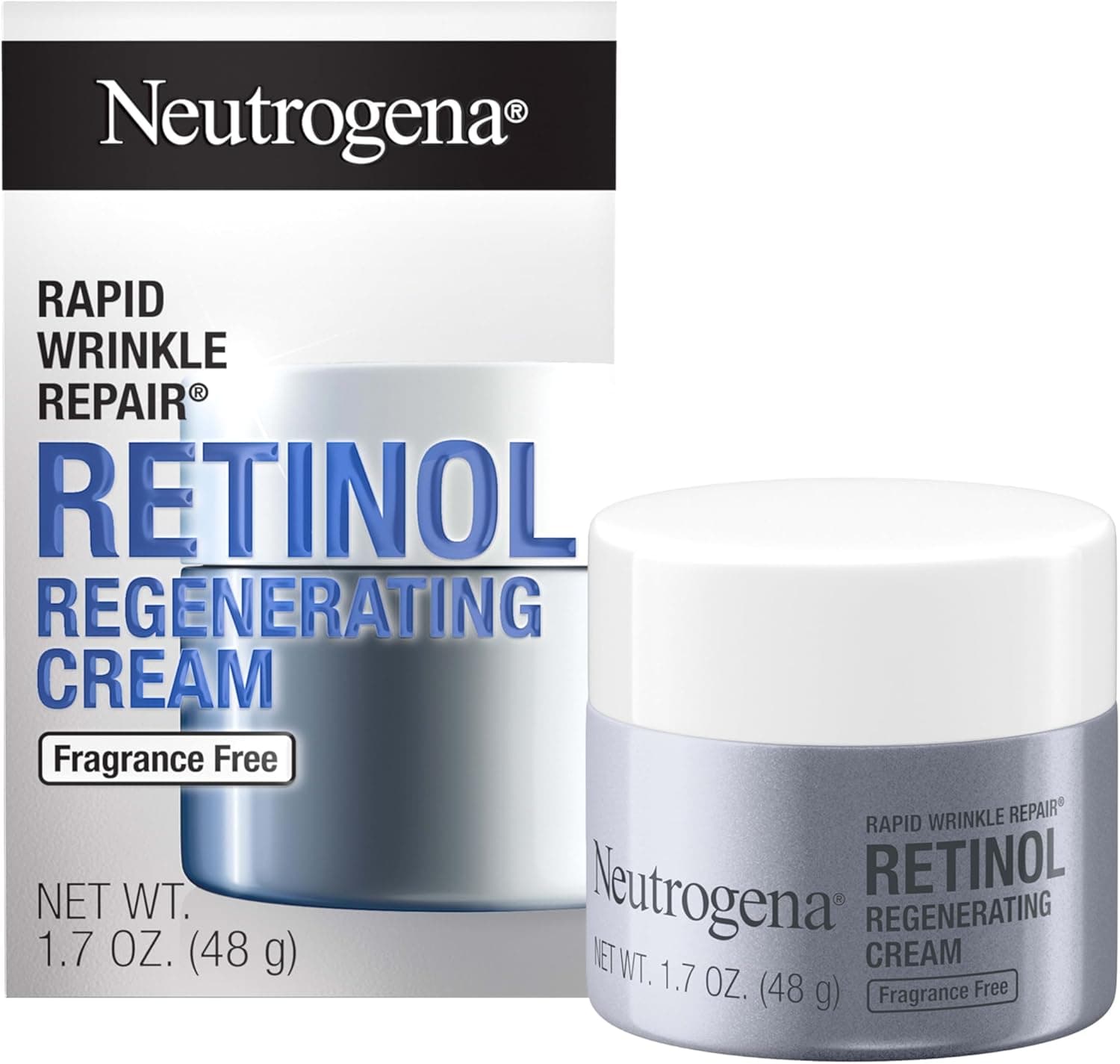 Neutrogena Neutrogena Rapid Wrinkle Repair Retinol Cream with Hyaluronic Acid, Anti-Wrinkle Cream, Moisturizing Cream, Remove Dark Spots for Face, Day and Night Cream 48.3 g