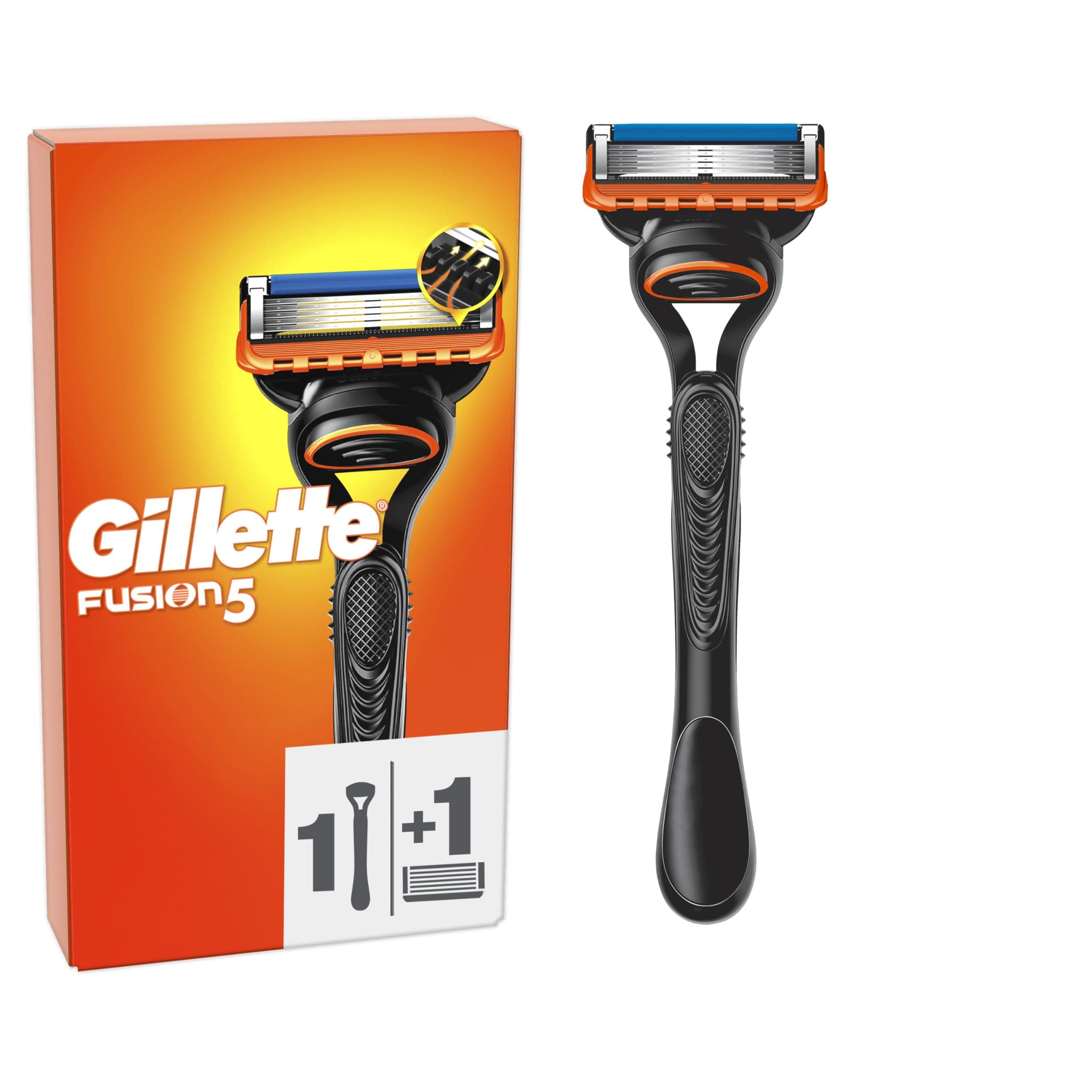 Gillette Fusion5 Men's Razor with Handle and Cartridge 5 Blades, Precision Blade For Hard Areas, With Lubricating Strip For Smooth Face Gliding, 1 Refill Per 20 Shaves