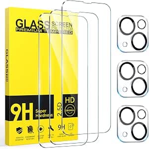 3 Pieces Tempered Glass Screen Protector for iPhone 14 with 3 Pieces Rear Camera Protector, Heavy Duty Anti-Scratch, Bubble-Free Screen Protector Film with iPhone 14 6.1 Inch