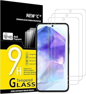 NEW'C Lot de 3, Verre Trempé pour Samsung Galaxy A55 5G Film en Protection écran efficace contre les Rayures - sans Bulles - Ultra Résistant (0,33mm HD Ultra Transparent) Dureté 9H Glass