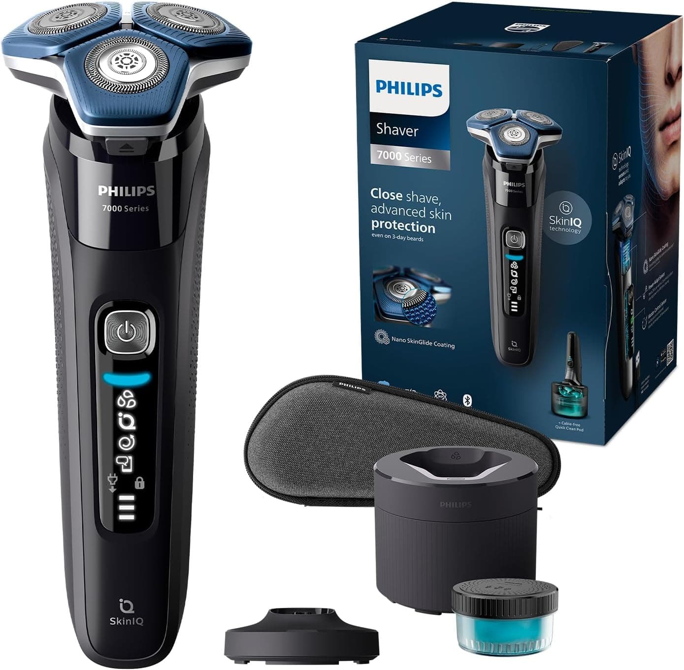 Philips Philips Wet & Dry Series 7000 Men's Electric Shaver with Retractable Trimmer, Charging Stand, Travel Case and Quick Clean Cartridge (Model S7886/55)