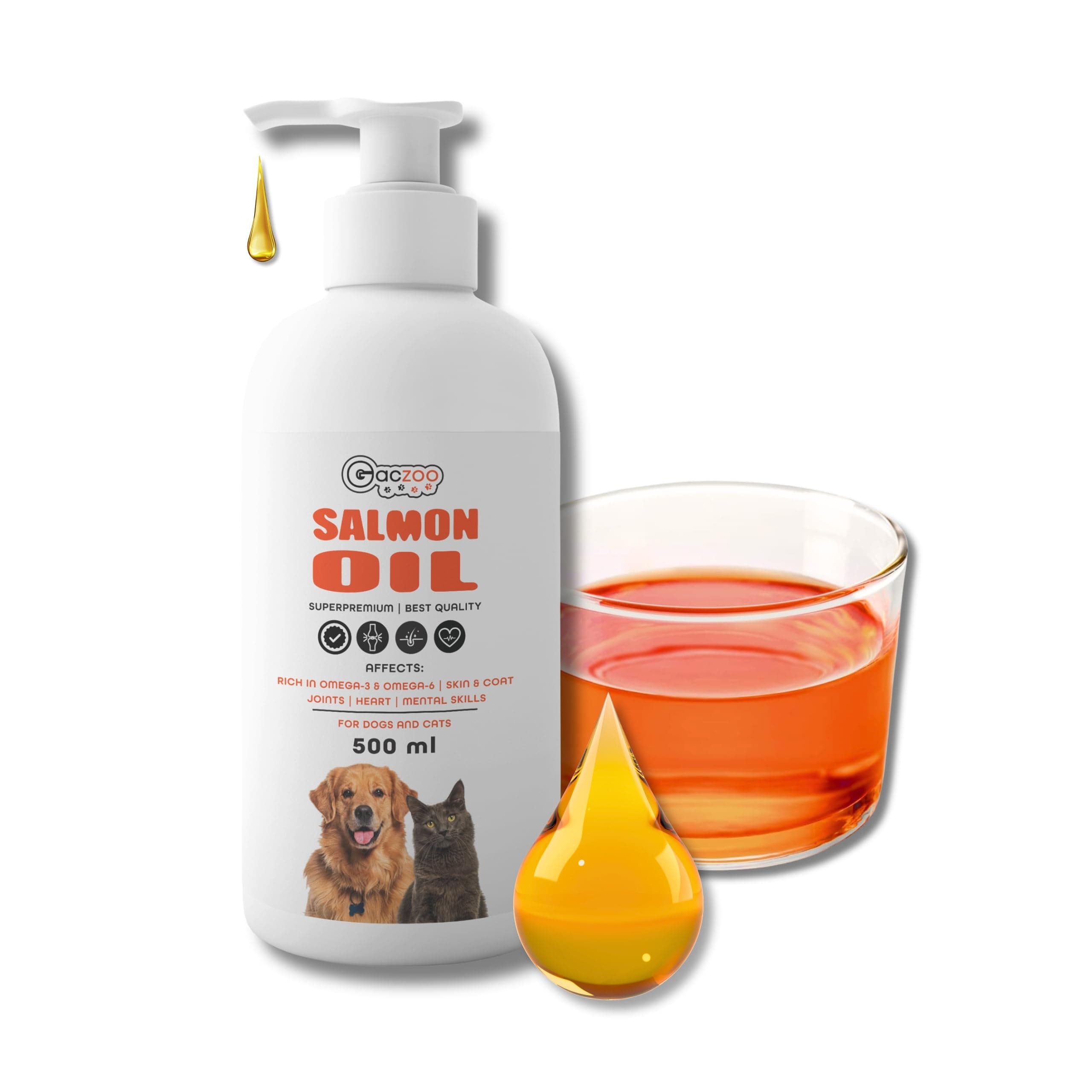 Salmon Oil Salmon Oil for Dogs & Cats – Fish Oil with Omega 3 & 6, Fatty Acids DHA, EPA and DPA – for Healthy Skin and Shiny Coat – Daily Food Supplement – 500 ml